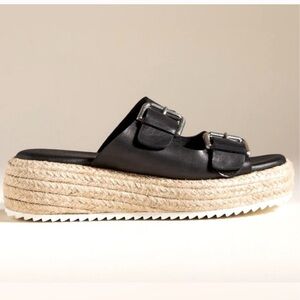 By Anthropologie Double Buckle Platform Sandals in Black Size 8
